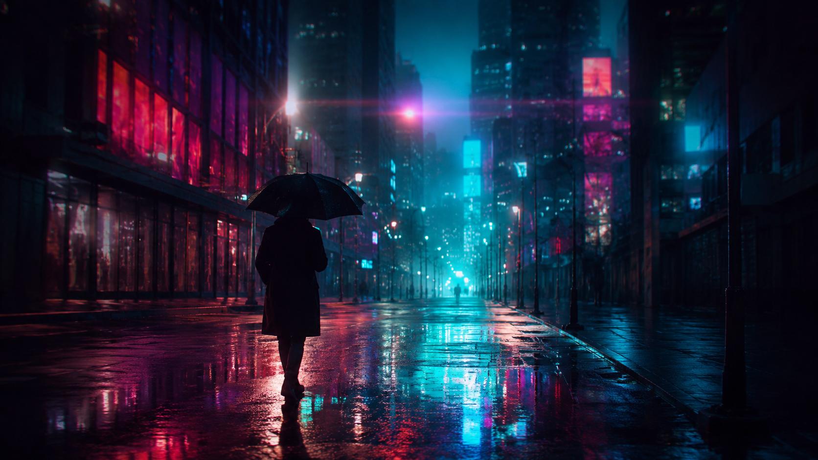 雨夜霓虹街道