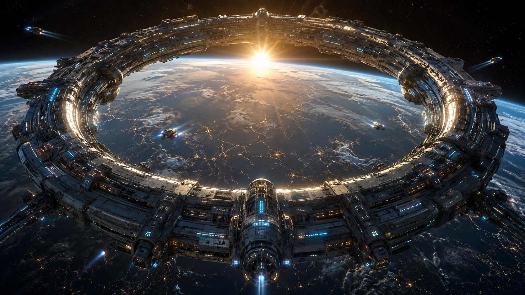 环形空间站的日出