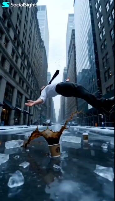 Icy NYC Slow-Motion Fall