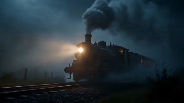 Midnight Steam Train in Highland Fog