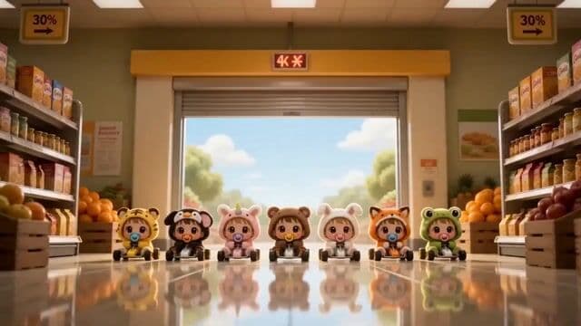 Cute Babies Race in Supermarket