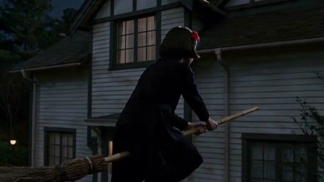 Girl Flying on Broom at Night